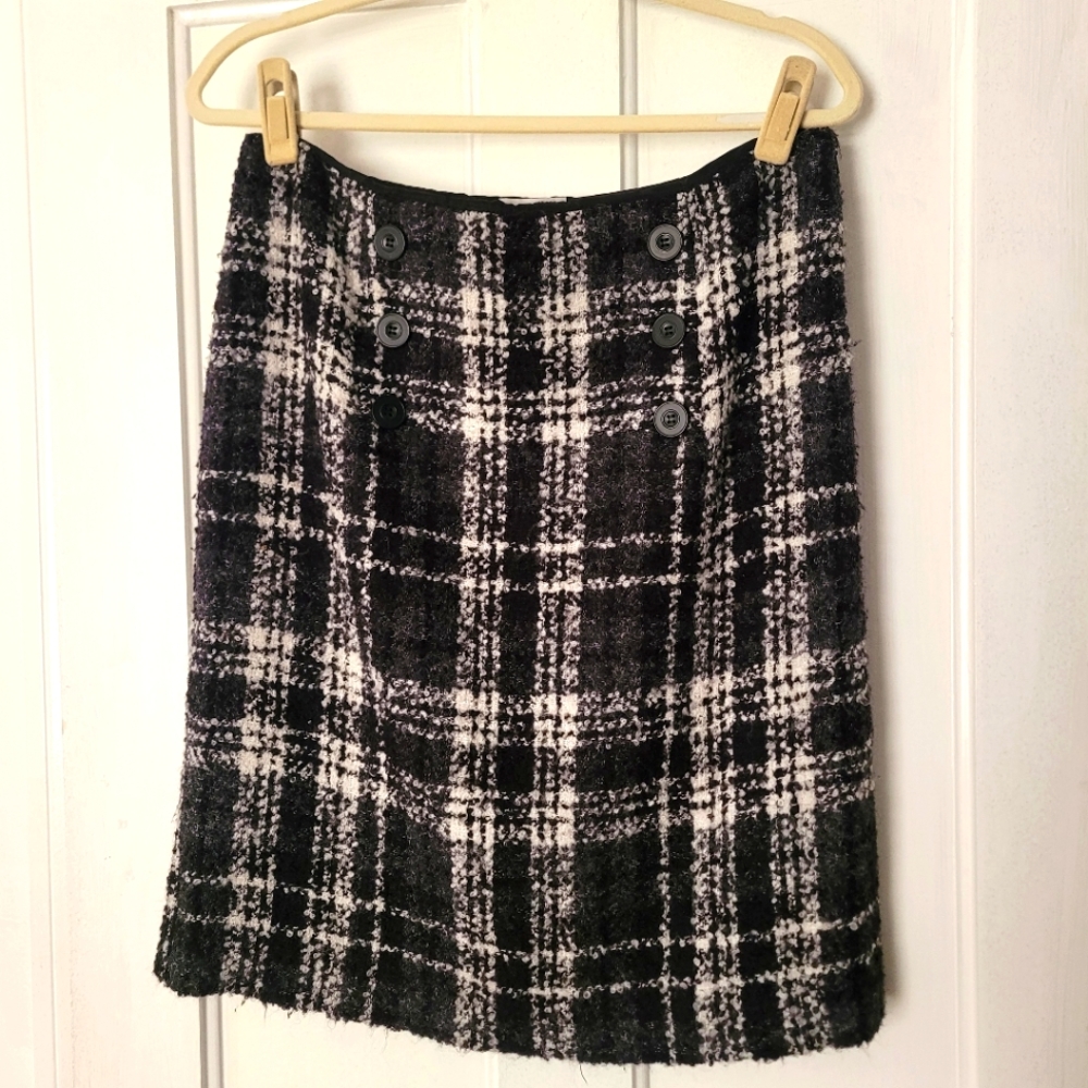 Tweed button front skirt